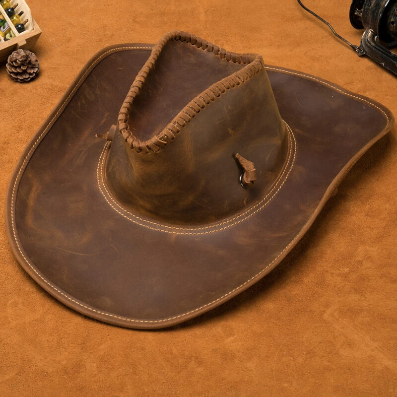 Chapeau Australien de Cowboy de Style Vintage en Cuir sur fond marron