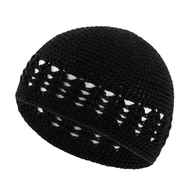 Bonnet au Crochet de Prière pour Hommes, Bonnet Islamique, Fait à la Main noir sur fond blanc
