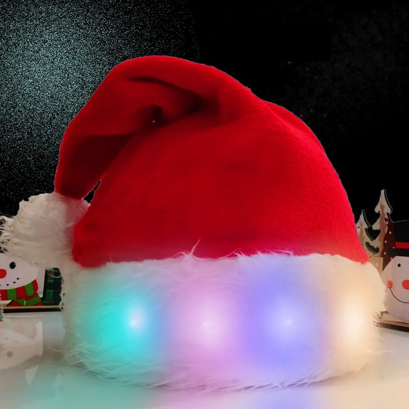 Bonnet Père Noel avec Lumière LED Colorée bleue sur fond noir