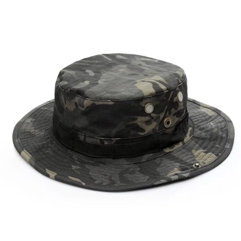 Chapeau Randonnée Durable à Motifs Camouflage noir sur fond blanc