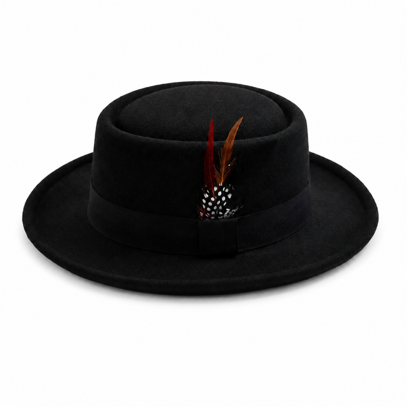 Chapeau Juif Vintage ร bord Roulรฉ avec Plume 1