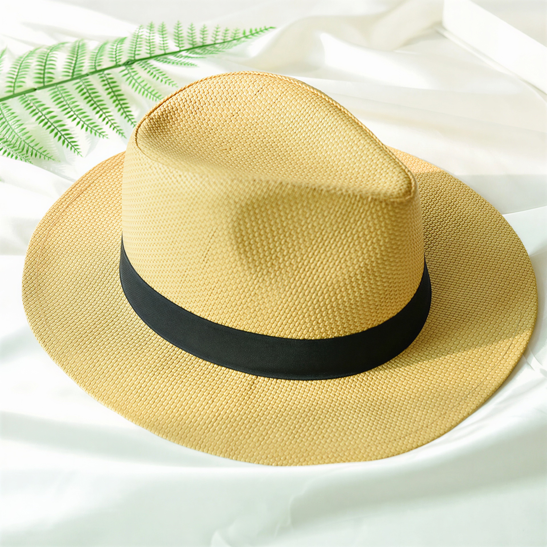 Chapeaux en paille uni à large bord avec ruban pour homme et femme 5